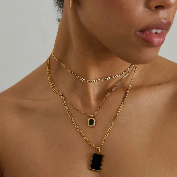 18K Gold Double Layered Necklace*Figaro Chain*Dainty*Gold Waterproof Jewelry*YB - Picture 10 of 10